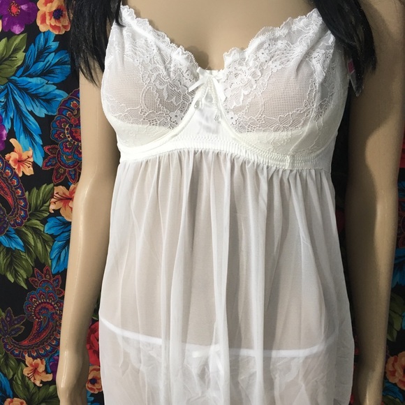 NEW WOMEN'S NIGHTY LINGERIE SIZE 32G 4D BOW DANGLE ACCENT FRILLY IVORY WHITE - Picture 3 of 8